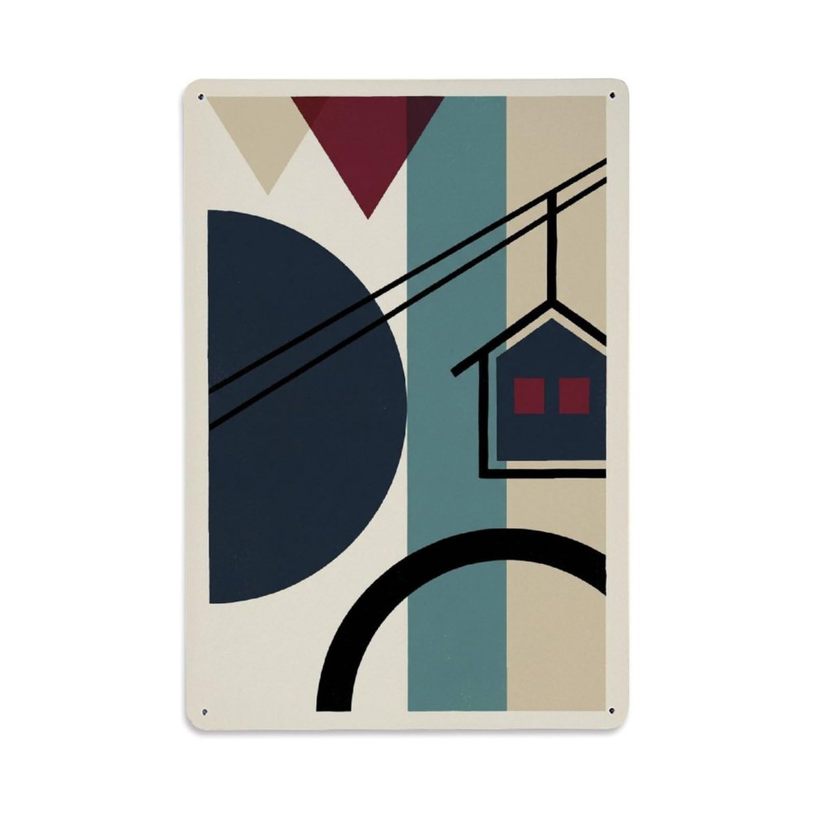 Cream Background Mountain Gondola Geometric Abstract Metal Tin Sign Plaque Wall Decor for Cafe, Man Cave, Club Bar, Office, Home Garden Round Metal Poster 8x12Inch