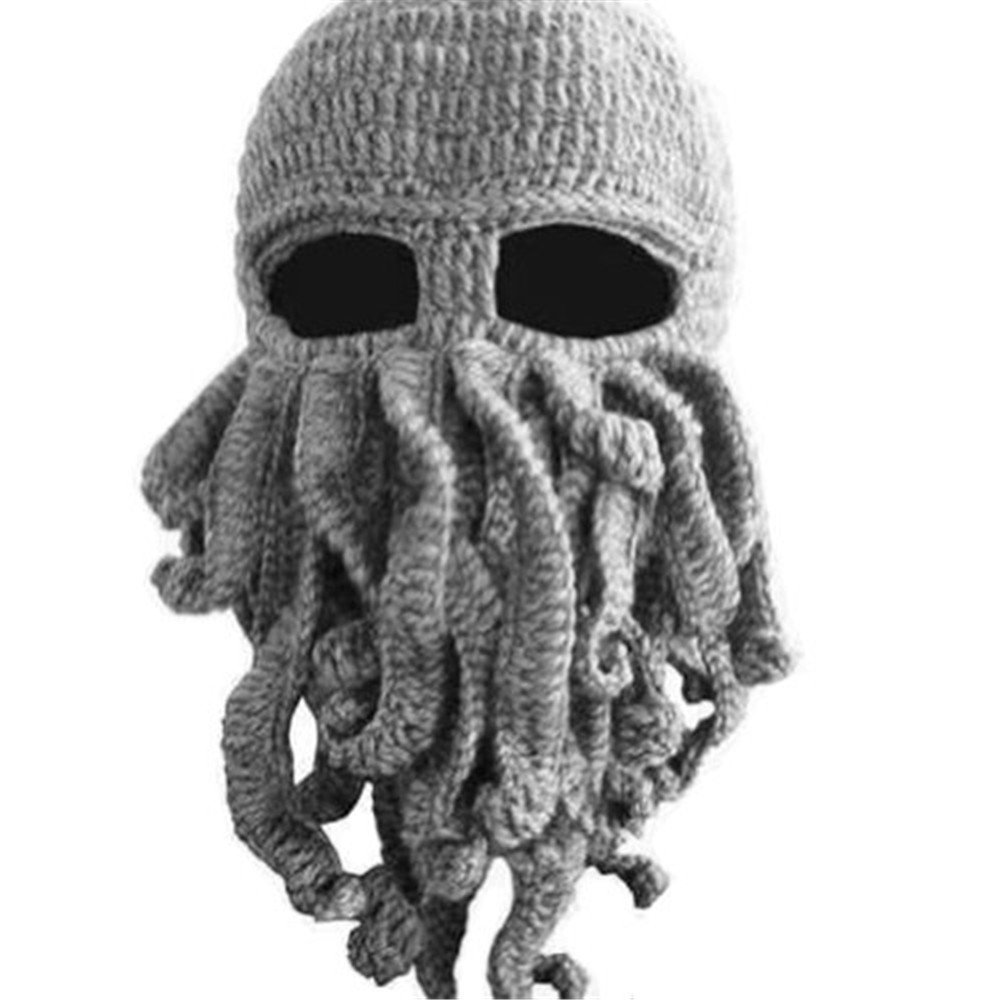 Bear BoyBear boys Octopus Beanie Hat For Men Winter Warm Skiing Biking Costume Squid Mask (Gray)