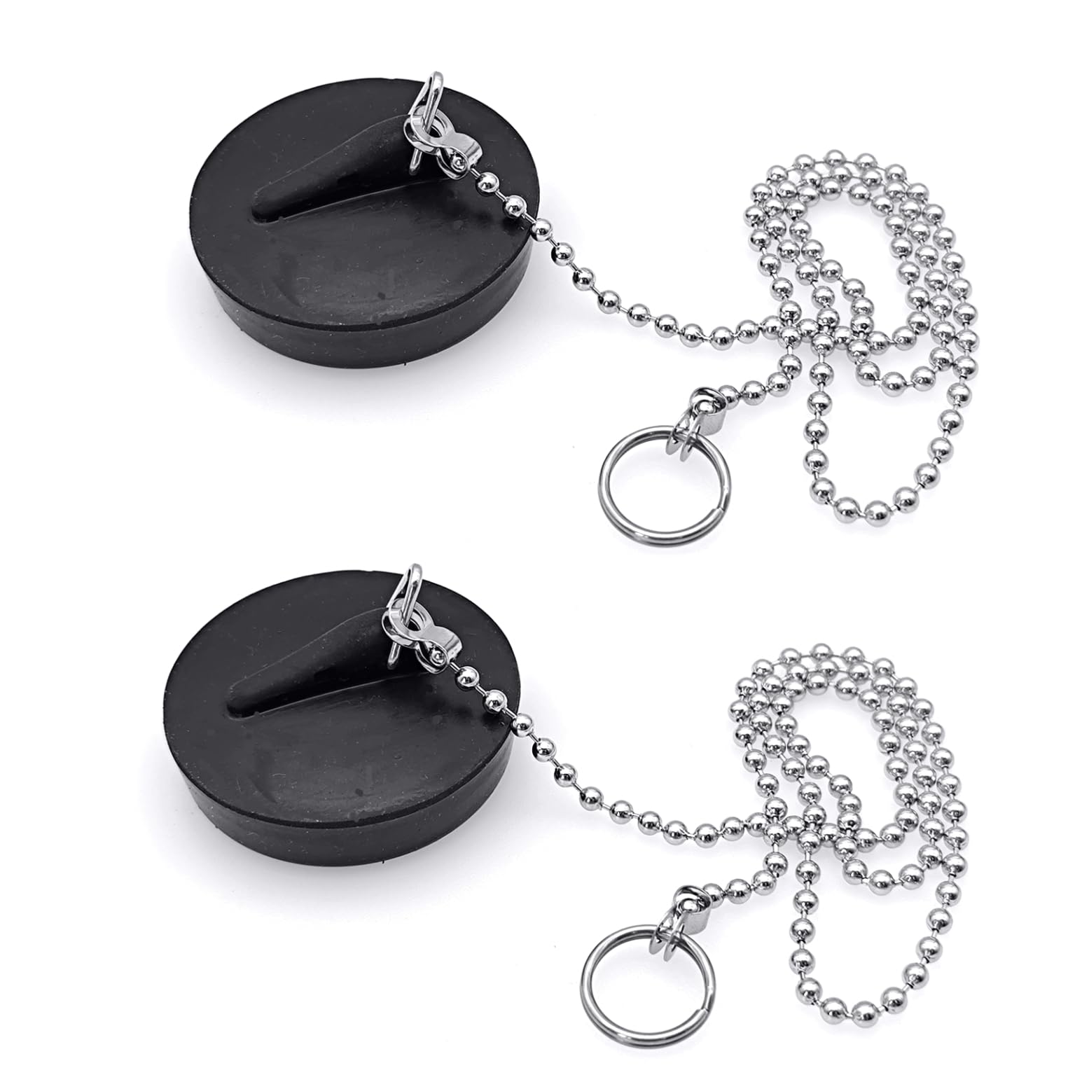 JZK 2 Piezas de Repuesto para tapón de Lavabo de baño de 41 mm, tapón de Drenaje, tapón de Drenaje para baño, Cocina, tapón de baño de Goma con Cadena de 40 cm para bañera, Negro