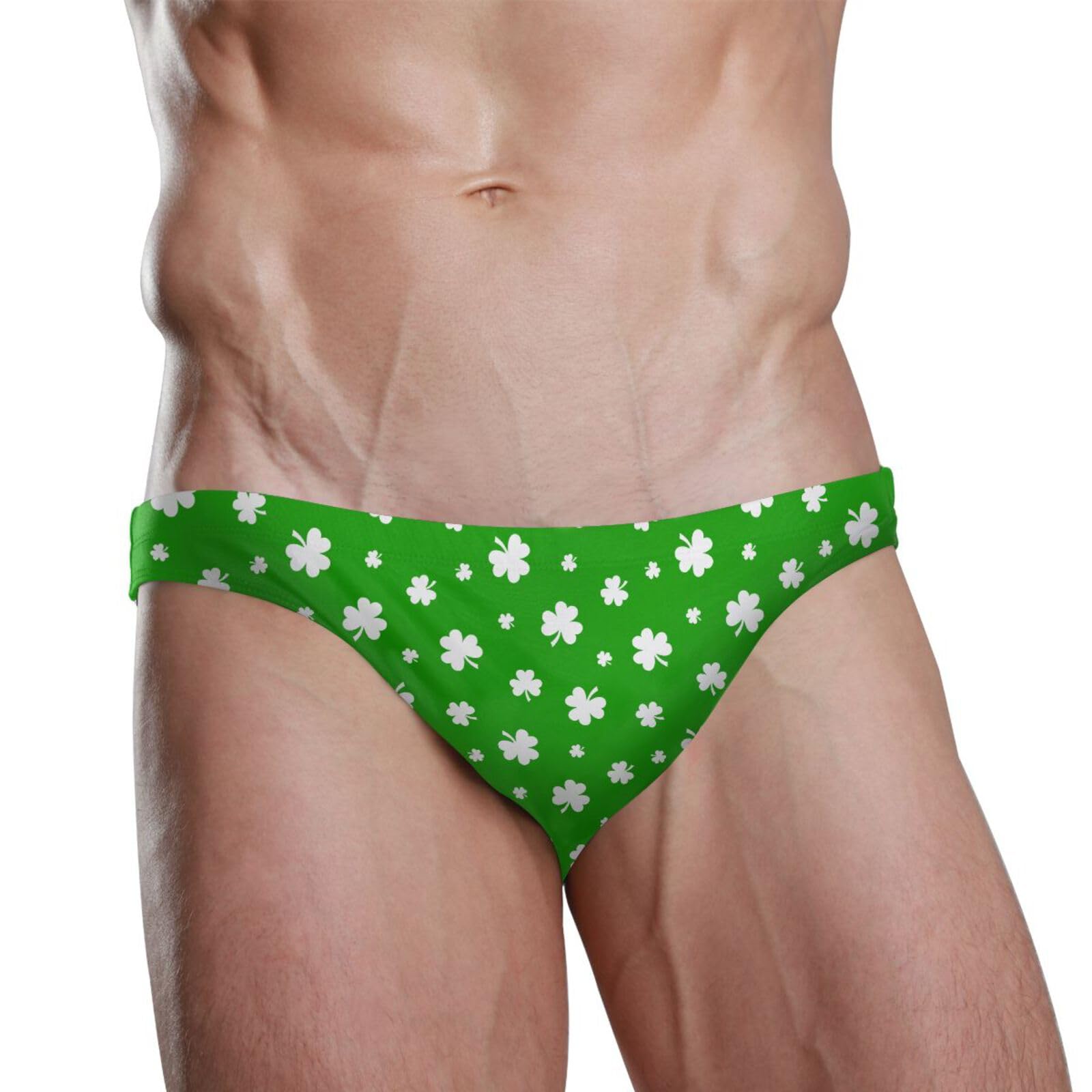 JHKKU Mens St Patricks Day Shamrock Swim Briefs Fashion Low Rise Bikini Swimwear Beach Swimsuits with Drawstring XL
