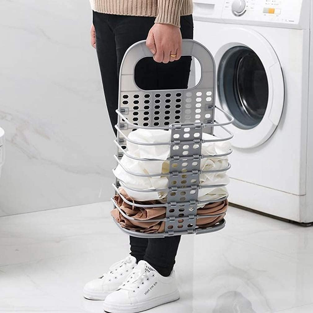 Laundry Hamper Bag – Hanging Collapsible Slim Mesh Dirty Clothes Organizer | Plastic Frame Laundry Basket for Bedroom, Bathroom & Travel | Space Saving Laundry Storage Bag (Grey_Pack of 1)-image-10