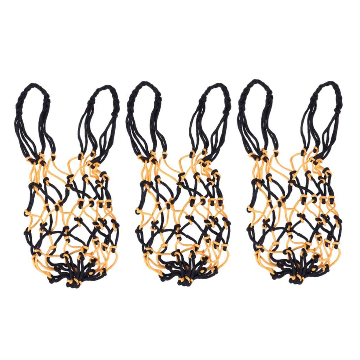Happyyami 3Pcs Heavy Duty Drawstring Basketball Bag Nylon Mesh Net Carrier for Soccer Sports Balls Versatile Storage Yellow and Black