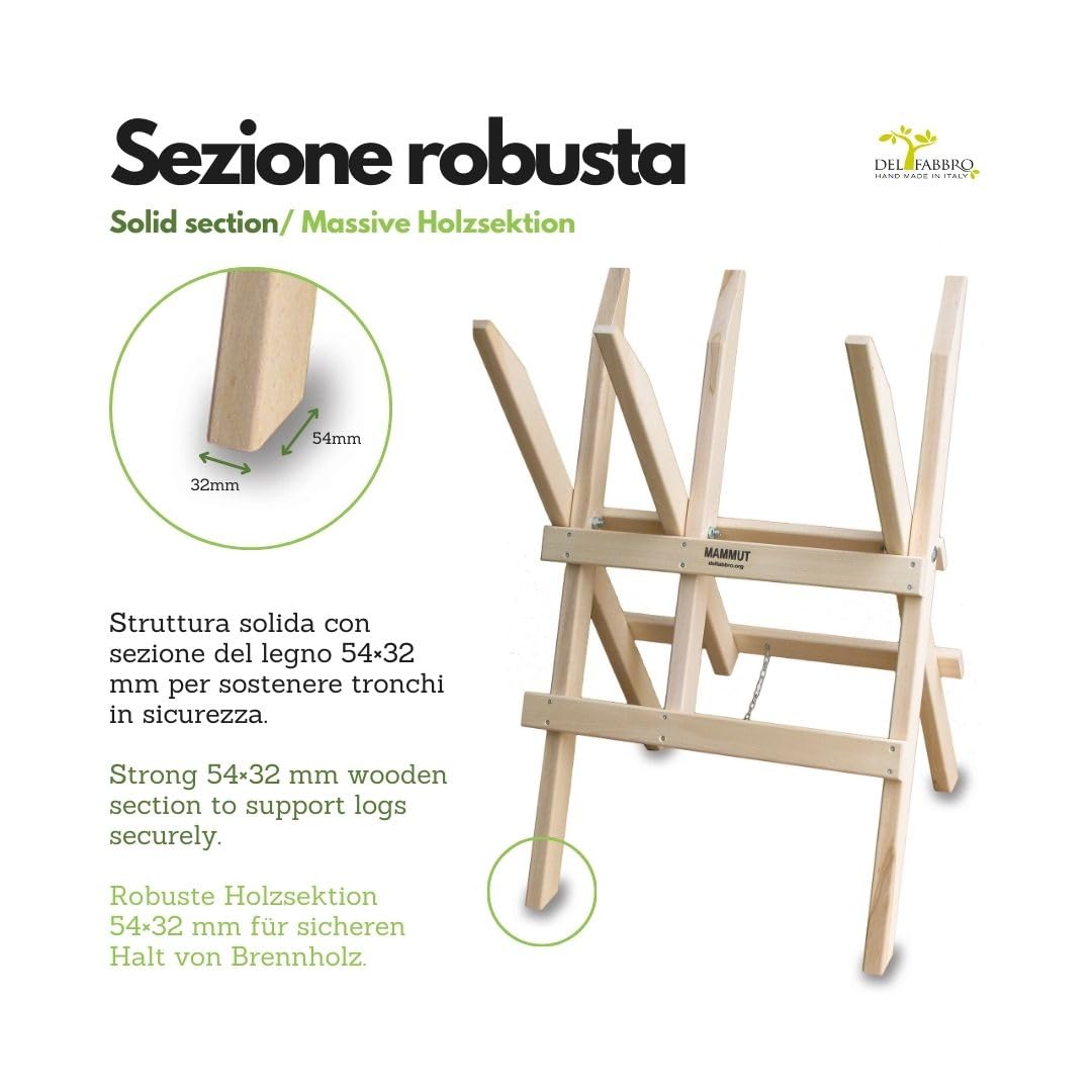 Caballete Cortaleña Plegable Del Fabbro Mammut – Caballete de Madera de Haya para Corte de Leña Profesional – Hecho en Italia