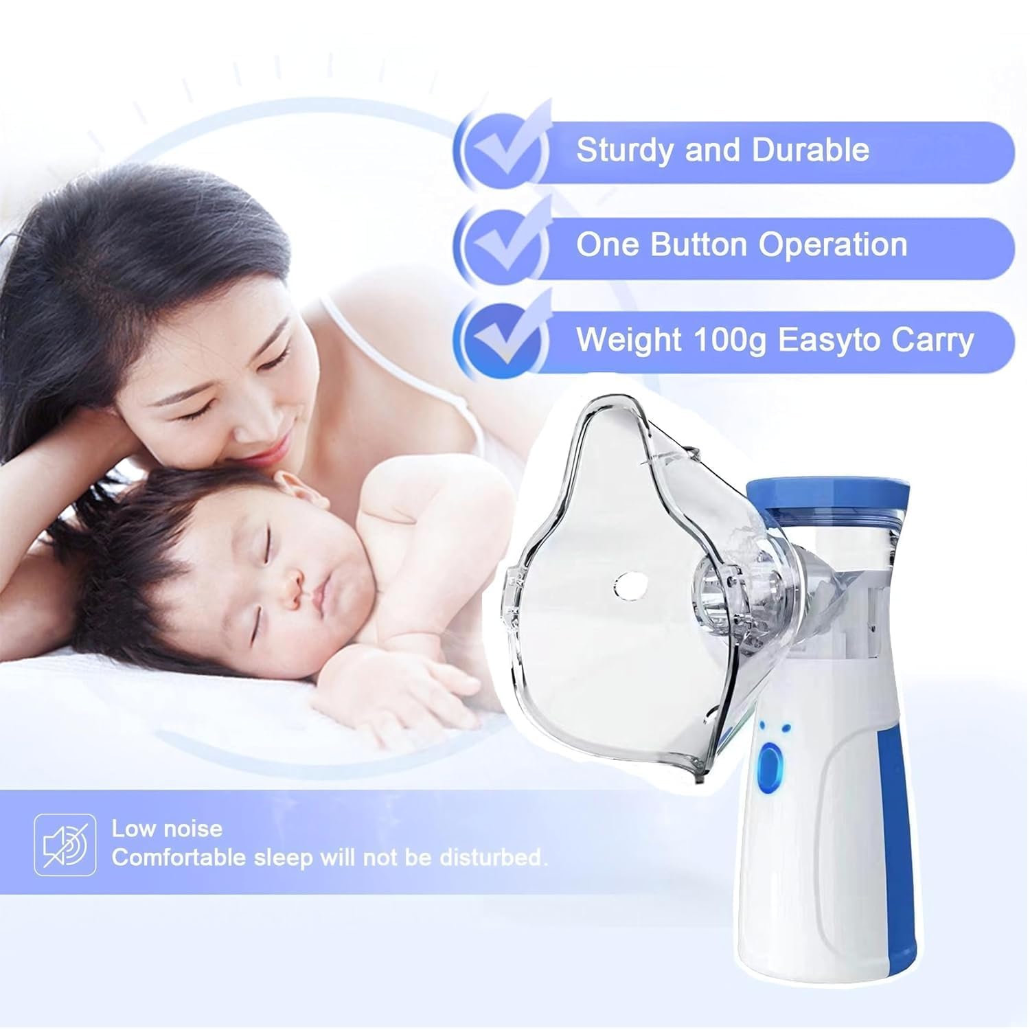 LANFFIA Portable Mesh Nebulizer, Silent and Compact Nebulizer Machine for Adult and Kids,Steam Inhaler for Cold and Cough -Quick Relief and Daily Use Vaporiser Wireless Vaporizer Machine With Respiratory Mask, Effective for Cough, Asthma, Sinusitis, and Bronchitis, - Image 6 thumbnail