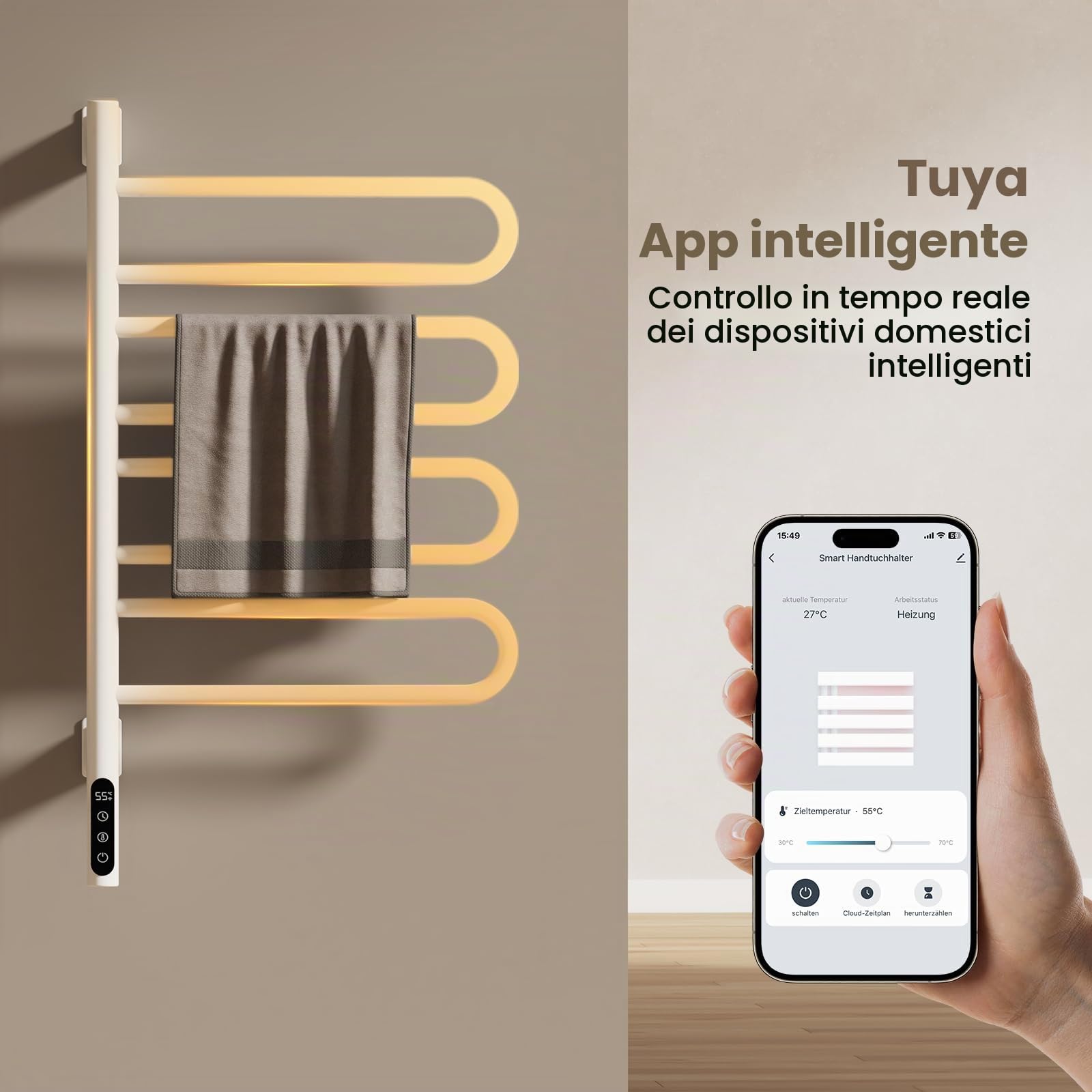 EMKE Scaldasalviette Elettrico 78 x 43 cm, Termostato Smart WiFi, Radiatore per Bagno, Bianco, 170W