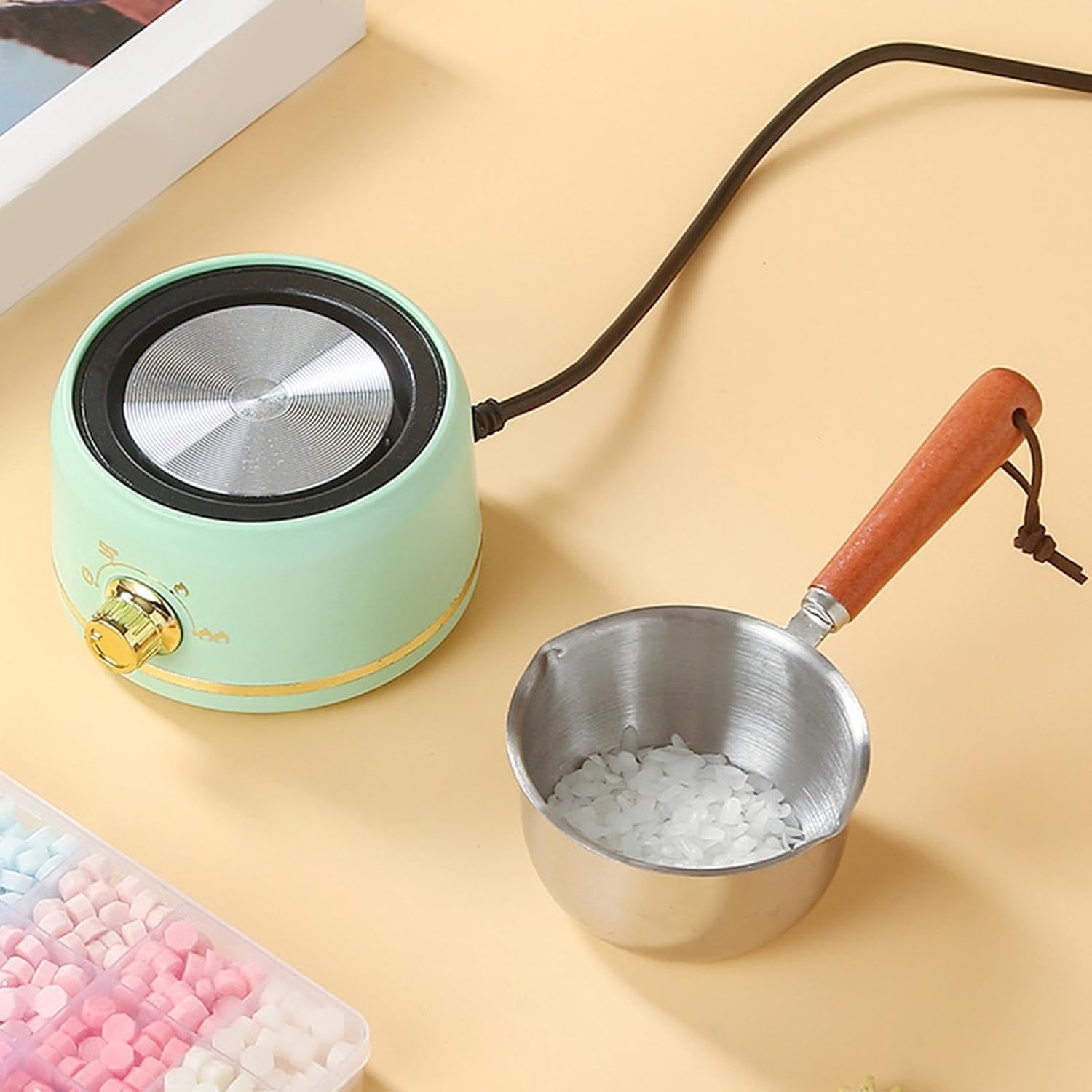 Heriyan Mini Wax Melter for Candle Making with 400ml SS Pot and Spoon | Perfect for Begginers & Workshop (Random Color)-image-16