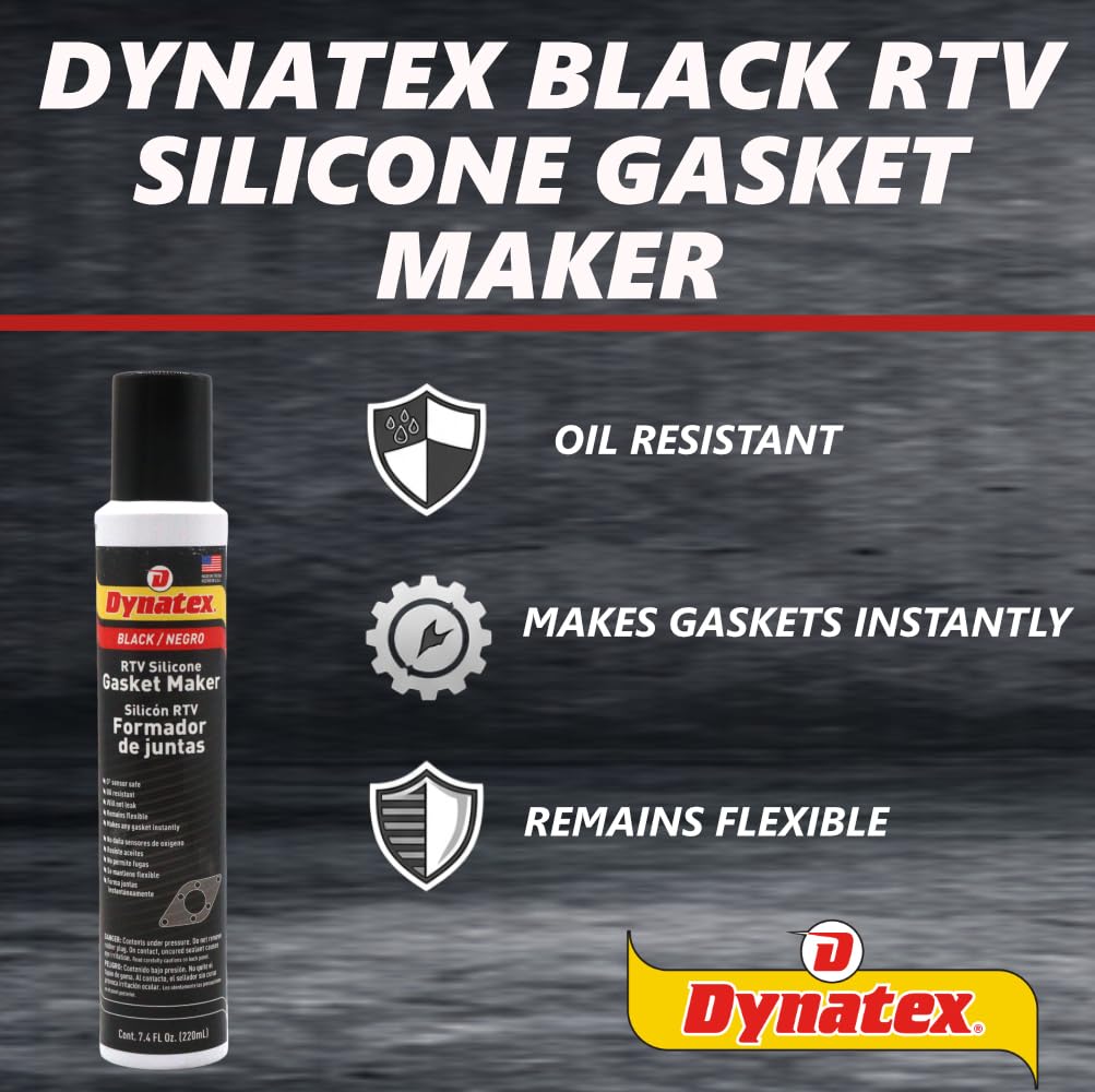 Dynatex 49271 Low Volatile RTV Silicone Gasket Maker, 0 to 500 Degree F, 8 oz Automatic Can, Black