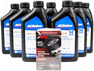 DmaxStore AC Delco DexosD 0w-20 Light Duty Diesel Engine Oil 19370138, 10-9277 and PPE High-Efficiency Oil Filter 114000650 Oil Filter LM2 Oil Change Kit For 3.0l Duramax