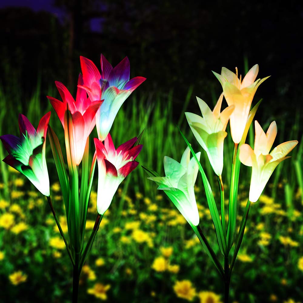 Qunlight 2 Outdoor Solar Stake Flower Lights 2 Pack Solar Powered