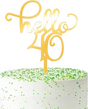 Hello 40 Cake Topper, Gold Mirror Acrylic Birthday Decoration with Protective Film, Elegant 40th Party Supplies for Women Men Milestone Celebration