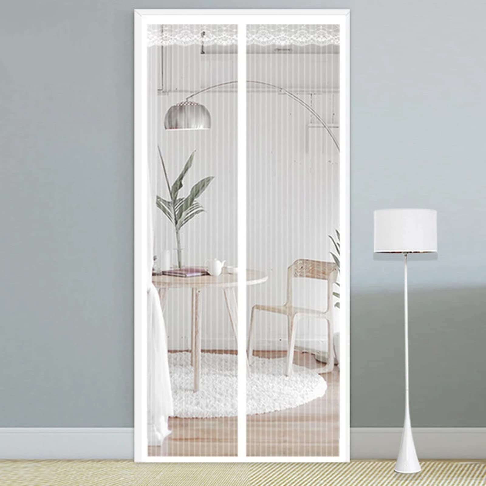 Cheeroyal Magnetic Screen Door, Black/White lace Polyester Door Fly Screen Curtain Magic Paste Curtains Encryption for Anti Mosquito/Pest Magnetic Door (80x200, White)