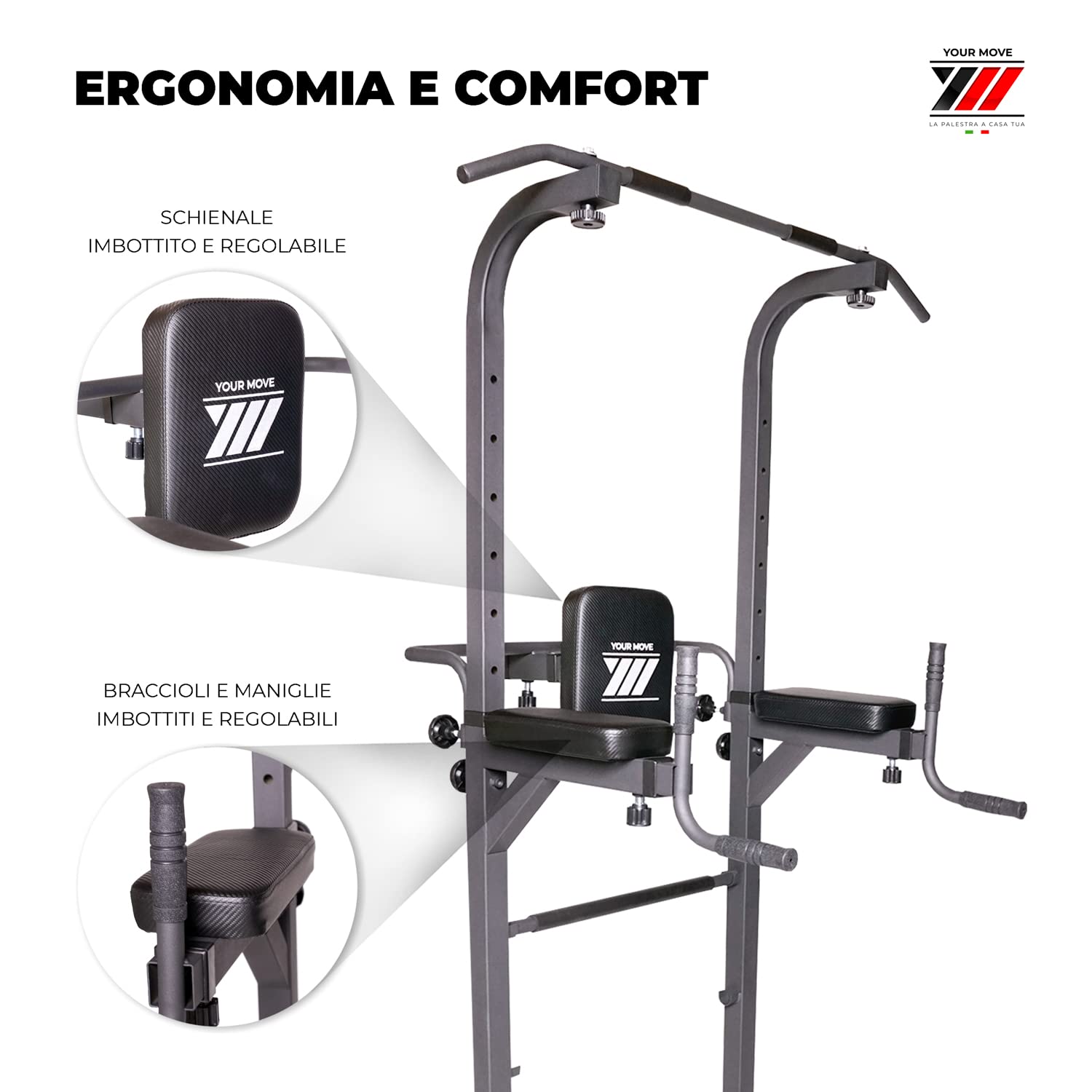 YM Power Tower Stazione Fitness Multifunzione per Flessioni Trazioni Fitness e Addominali, Dip Station Professionale, per Allenarsi a Casa e in Palestra