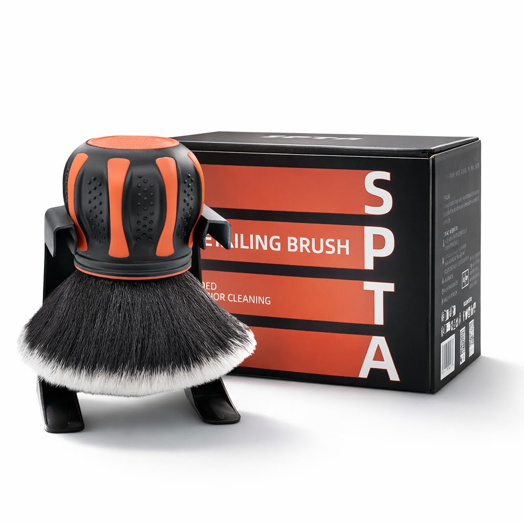 SPTA Ultra Soft Detailing Brush, Car Detail Brush, Orange Handle XL Synthetic Brush - Ultra Soft Bristles, Comes with Storage Rack, Covers Large Area Inside or Outside Vehicles