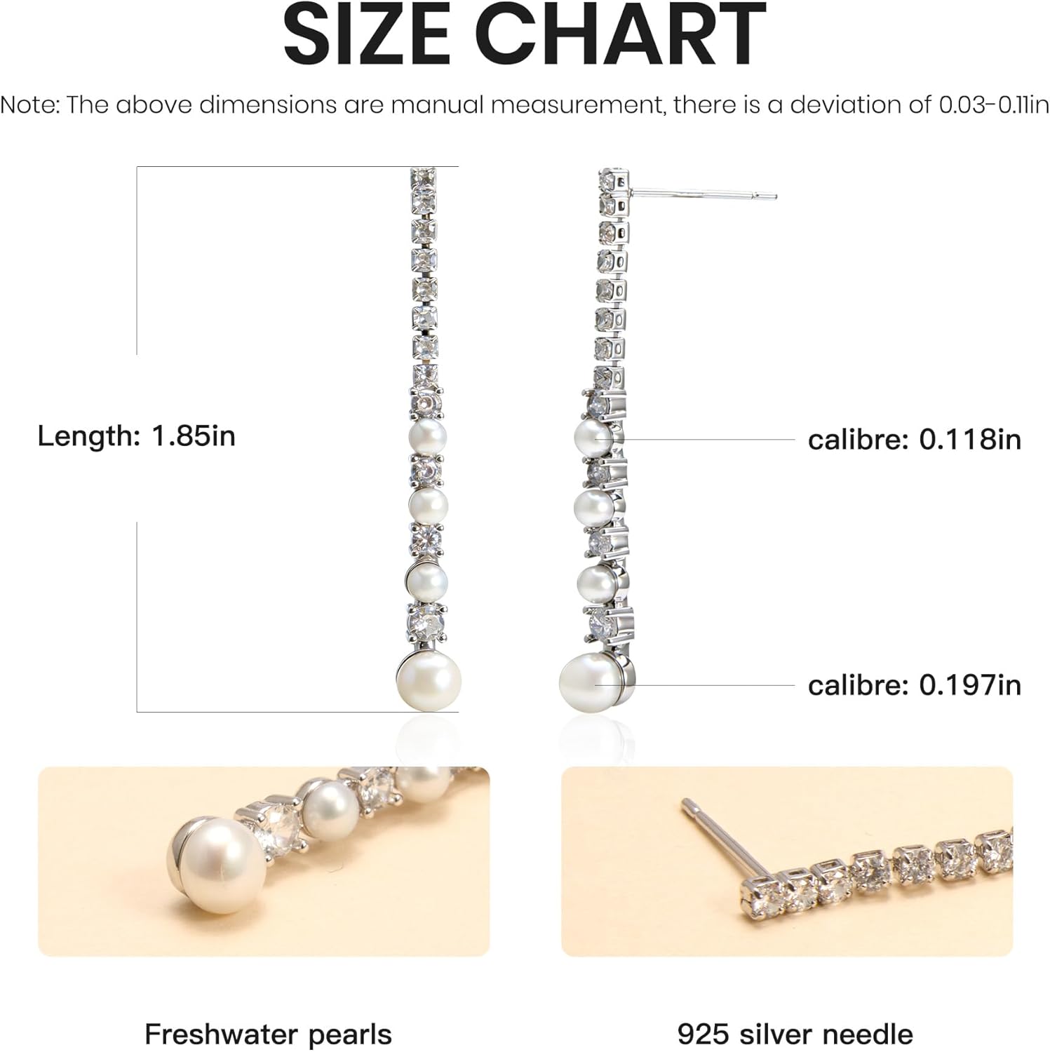 IDOKAWA Sterling Silver Thread Drop Earrings for Women Zirconia Freshwater Pearl Dangle Earrings, Minimalist Elegant Bridal Wedding Jewelry Gift - Image 4