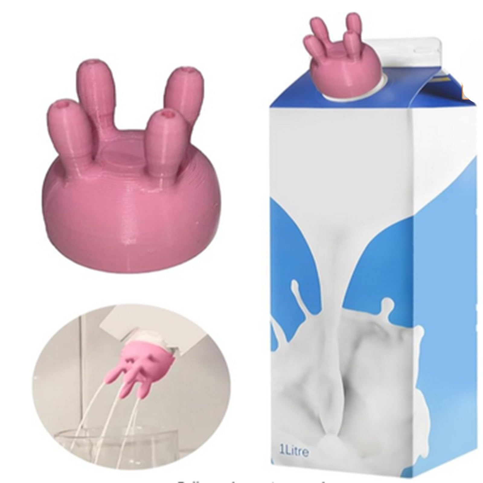 KnjoFly Cow Udder Milk Carton Cap, 3D Printing Funny Pouring Milk Bottle Cap, Milk Bottle Cap, Reusable Boxed Milk Cap, Spoof Gifts (1 Pcs)