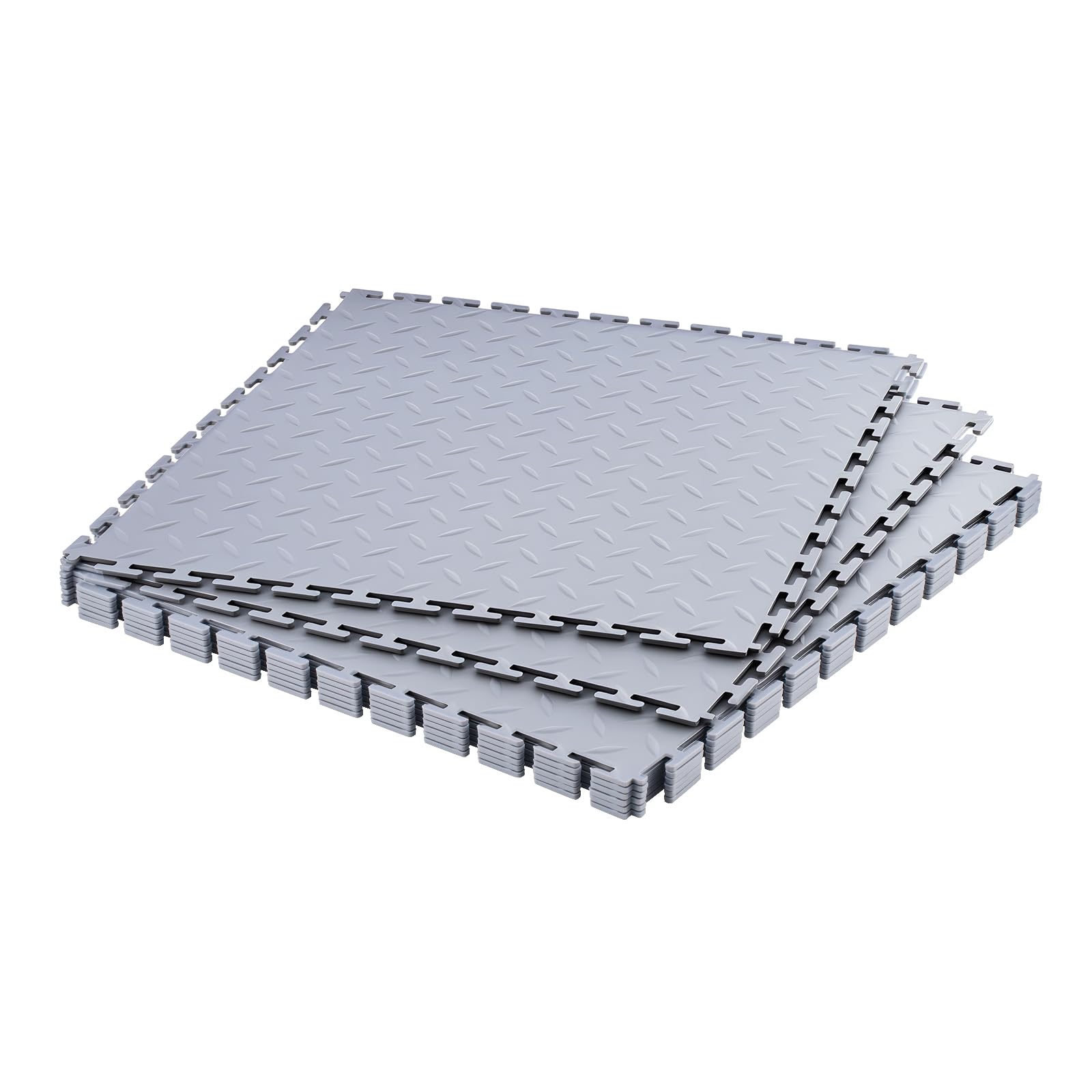 VEVOR PVC Garagenboden, 8er-Pack 513x513x5 mm, Werkstattboden, Industrieboden, Klick Verlegung, rutschfeste PVC-Matten mit Diamantplatte für Werkstatt, Lager, Werkzeugraum, Hellgrau