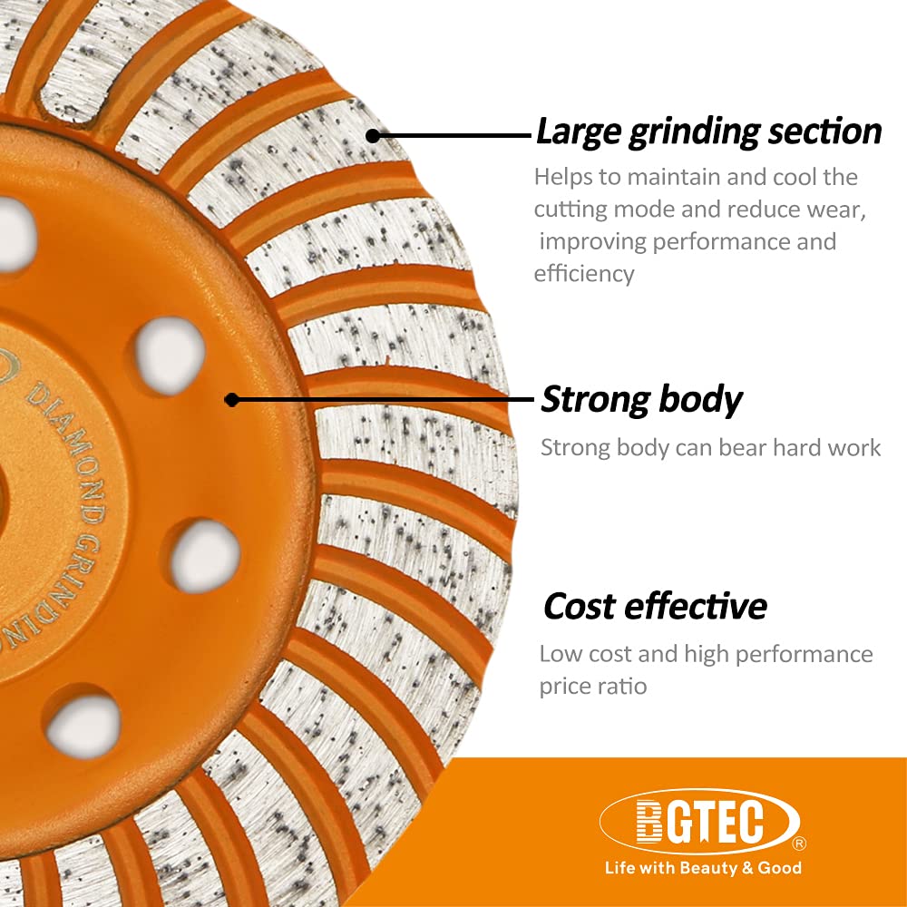 Mola diamantata per superficie a tazza, BGTEC 2 pezzi Disco per smerigliatrice diamantata in cemento Turbo Row da 125 mm con filettatura M14 per smerigliatrice angolare, cemento granito pietra marmo