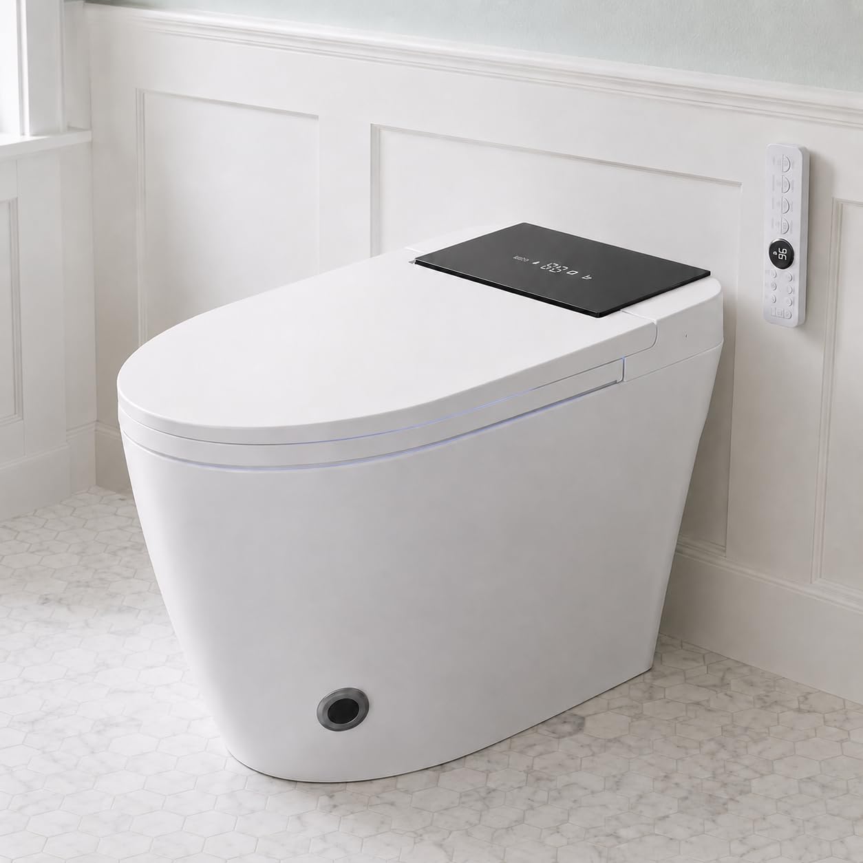Loniko Electric Smart Toilet with Bidet Built In, Tankless Modern Elongated One Piece Design, Foot Sensor & Dual Auto Flush, Heated Seat, Warm Water,