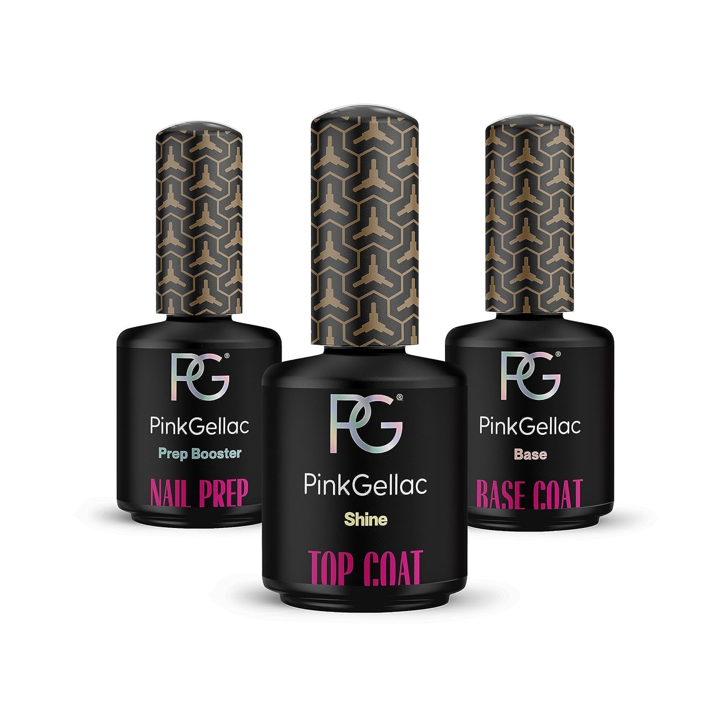 Pink Gellac Base e Top Coat Kit 3 x 15 ml con Nail Prep - Base e Top Coat Smalto Semi Permanente - Preparazione delle Unghie