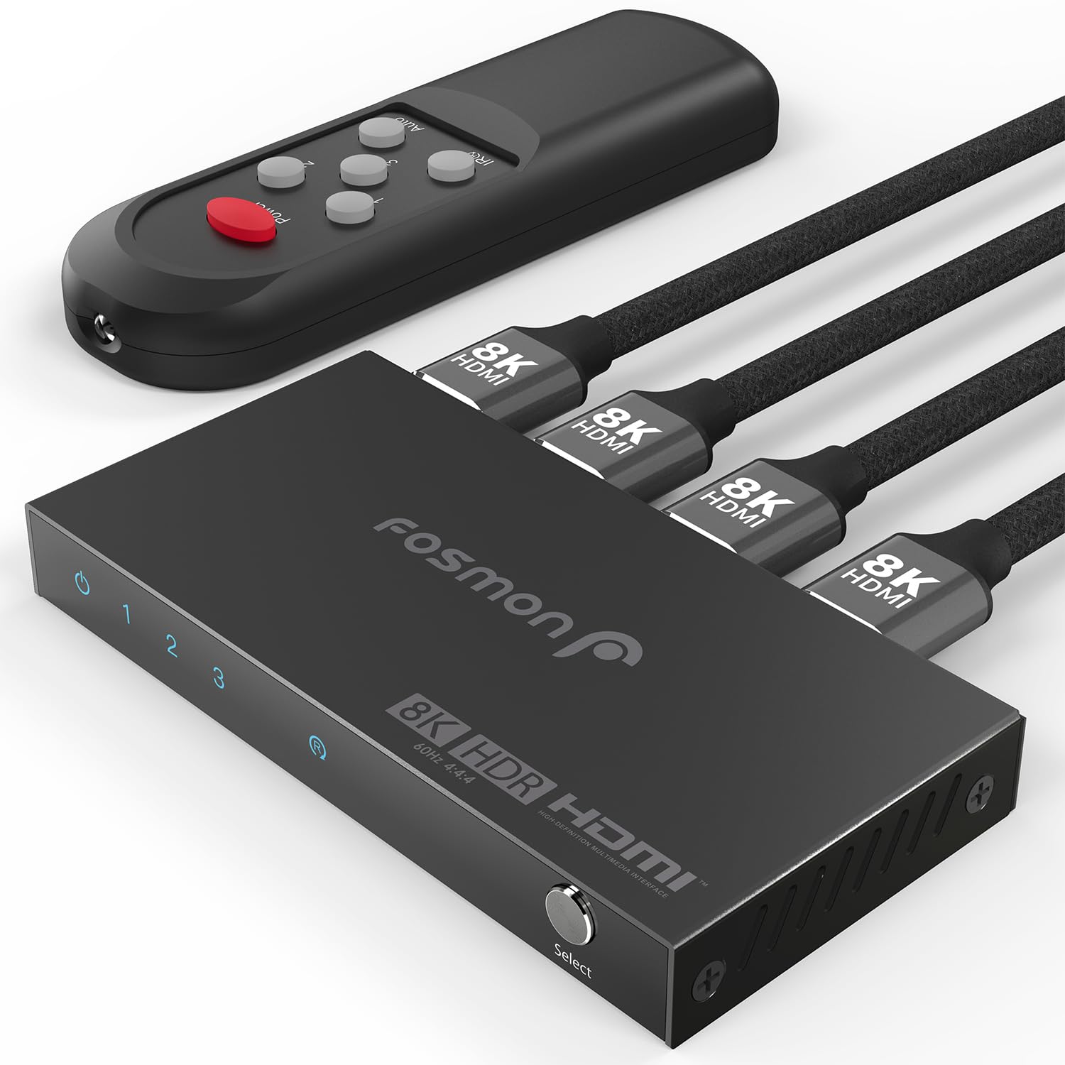 Fosmon 3-Port HDMI 8K Switch with Remote, Support 8K@60Hz 4K@120Hz HDR10+ HDCP 2.3 High Speed 48Gbps 3 in 1 Out Auto-Switching 3x1 HDMI 2.1 Switcher Splitter Hub Compatible with PS5, Xbox X, Apple TV