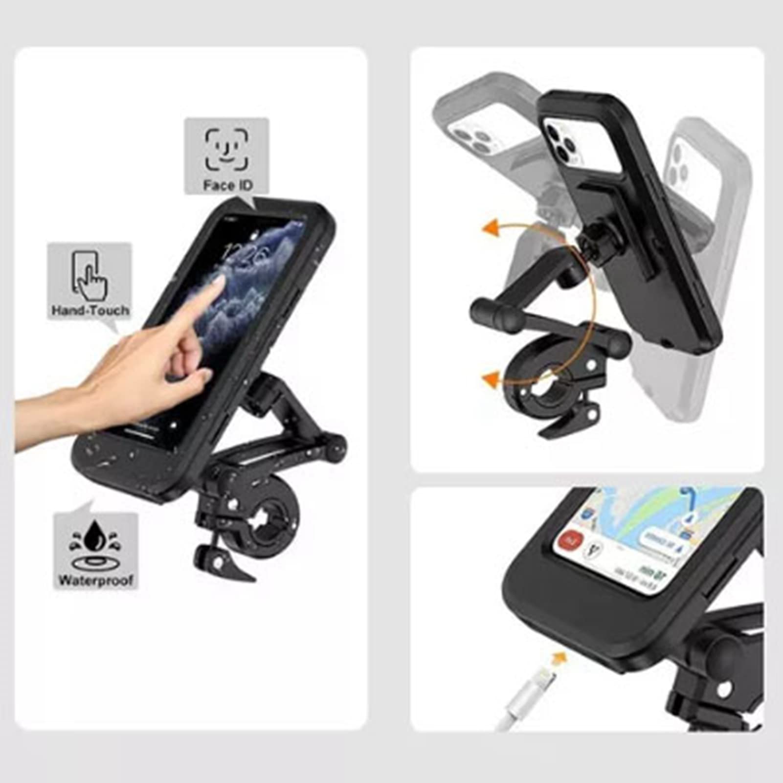 Mocowanie do Telefonu Motocyklowego, Wodoodporny Wrażliwy Ekran Dotykowy TPU Motocykl Uchwyt do Telefonu na Rowerze Obrót o 360 ° Uchwyt do Nawigacji Motocyklowej