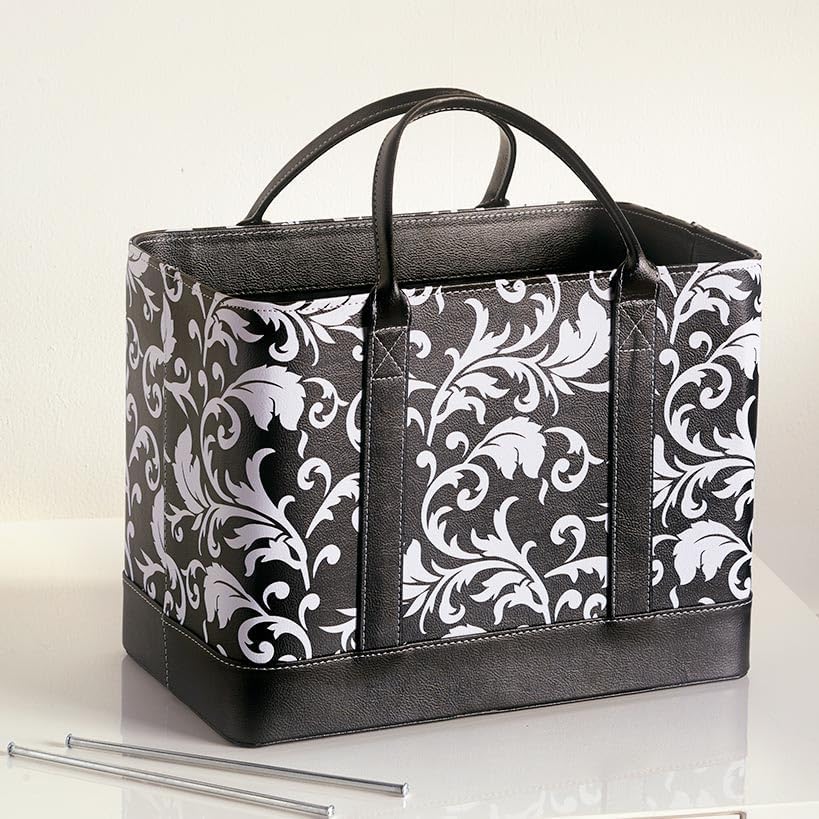 The Lakeside Collection Tote Bag and File Organizer - Black Damask