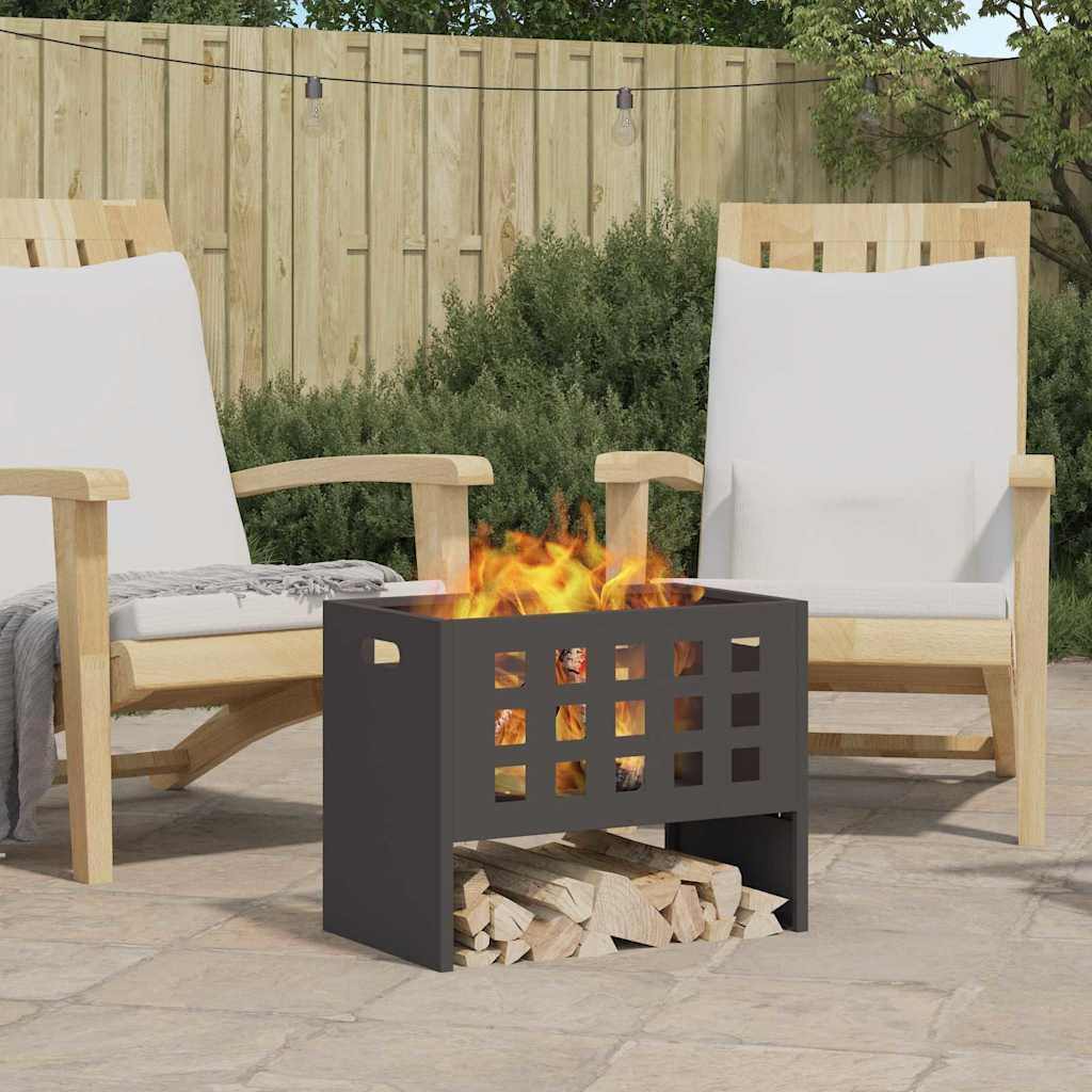 Feuerstelle Schwarz 50 x 30 x 40 cm Stahl tragbarer Feuerkorb für Balkon Terrasse, kamin ofen heizung wärme, mit offener Belüftung für flamme und Feuerromantik