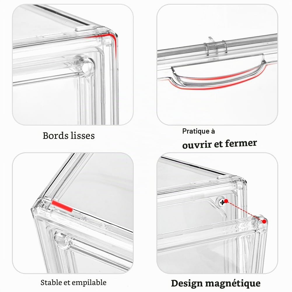 Lot de 4 Boite rangement empilables en acrylique, Boite acrylique pour sac à main, Vitrine acrylique transparente, Vitrine pour Rangement sac à main, livres, jouets, chaussures.