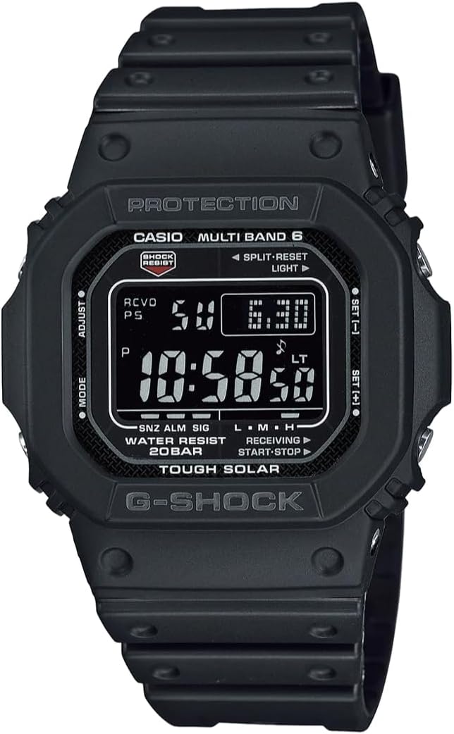 G-Shock Solar Powered Radio Controlled Watch with Digital Display, Black Resin Case, Black Strap, 200 Metres Water Resistance, 43 mm, GW-M5610U-1BER