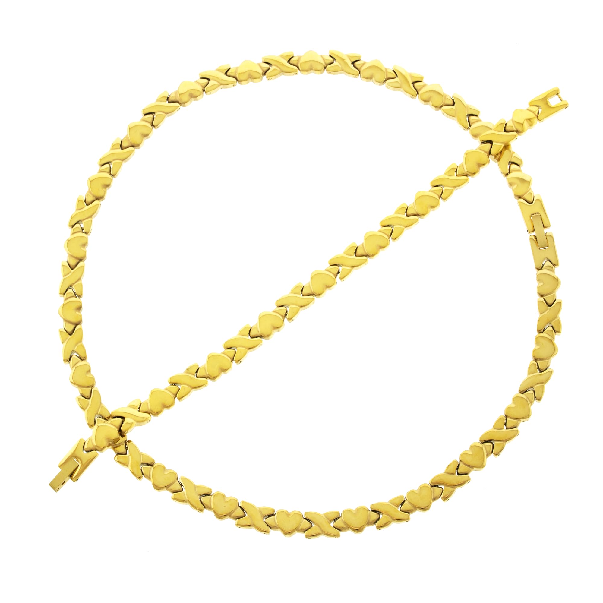 Women's ANTI-TARNISH Stainless Steel Classic Gold Tone XOXO Hugs & Kisses Necklace and Bracelet Set Hearts Stampato Jewelry Set