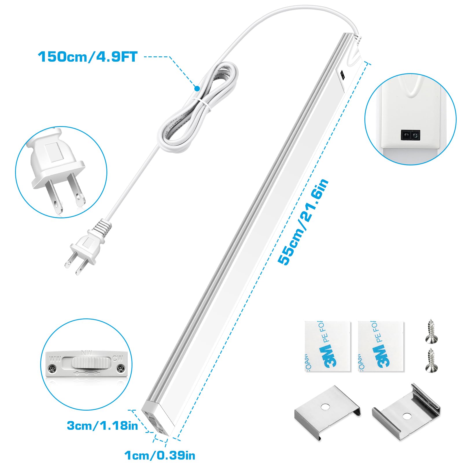 LEDLampsWorld 21 Inch Under Cabinet Lighting Plug in, Motion Sensor Light Indoor, Under Cabinet Lights with Hand Wave, Dimmable Closet Lights 3 Color Temperatures Cabinet Lights for Kitchen(1 Pack)