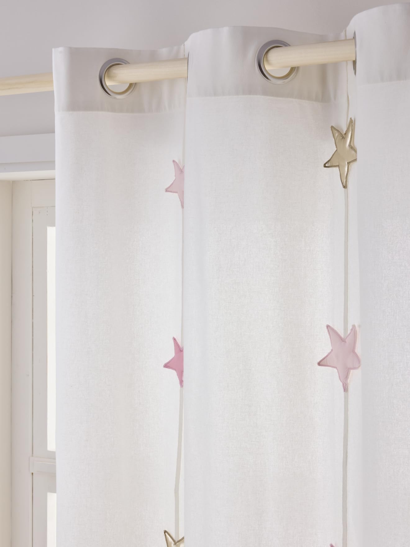 VERTBAUDET Rideau Guirlande À Oeillets Tamisant Étoiles Coton Rose 135X240