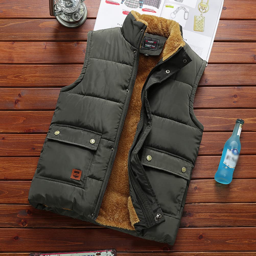 Gilet in Senza Maniche da Uomo Casual Tinta Unita Capispalla Fodera di Peluche Ispessimento Antivento Veste Caldo Collo Alto Gilet Giacca Multi-Tasca Cardigan Softshell Vest