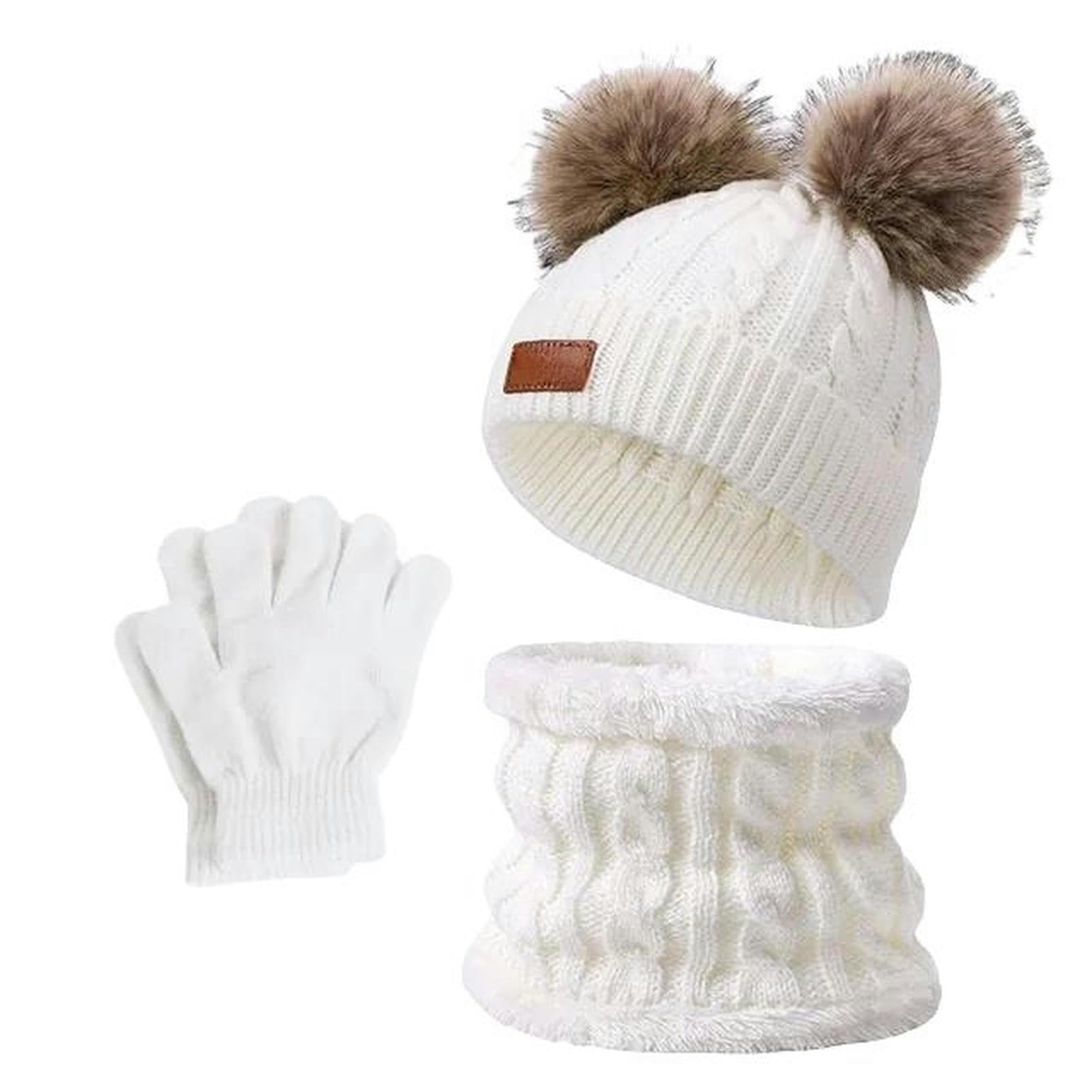Zonto wintermütze Kinder Warme Winter Hüte Mit Schals Für Kinder Pompom Hut Kinder Mütze Kappe Jungen Mädchen Strickschal Handschuhe Beanie Caps-F