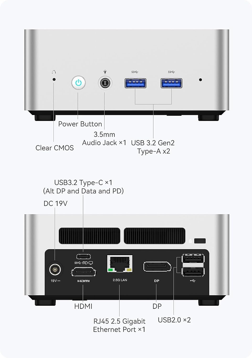 MINIS FORUM Mini PC UN1245, Intel Core i5-12450H, 32 GB di RAM, 1 TB SSD, computer desktop 8C/12T, HDMI 2.0/USB-C/DP 1.4, LAN RJ45 2.5G, 5 porte USB, Wi -Fi 6E e BT5. 2