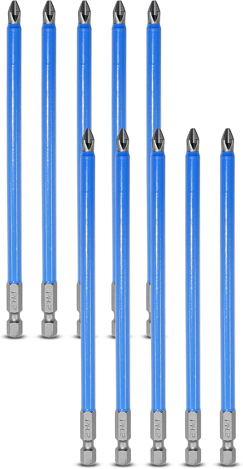 Uenhoy 10 Pcs Magnetic Phillips Screwdriver Bits Set 6 Inch Long Anti Slip Phillips Bits #2, 1/4 Inch Hex Shank (PH2 x 150MM)