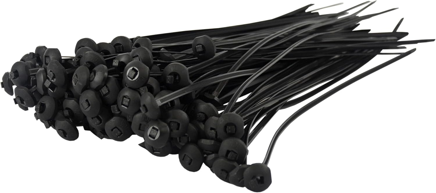 Pro Tie Button Head Nylon Cable Ties for Indoor and Outdoor Use |15-Inch, 100lbs. Tensile Strength, High Impact Black Nylon, 100-Pack (PN: B15BH100)