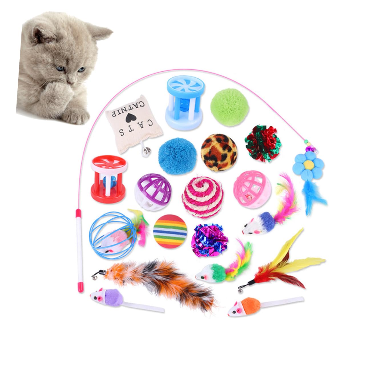 Toddmomy 60piezas Juguetes Interactivos para Gatos Bolas y Cascabeles Juguetes De Teaser para Mascotas Mantiene Tu Gato y Saludable