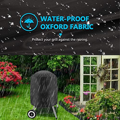 Kettle Bbq Grill Cover, Linkstyle Round Barbecue Grill Covers For Weber Charcoal Kettle, Heavy Duty Waterproof Smoker Cover Dome Gas Outdoor Grill Cover For Char-Broil, 24" D X 28.5" H, Black #TOP3