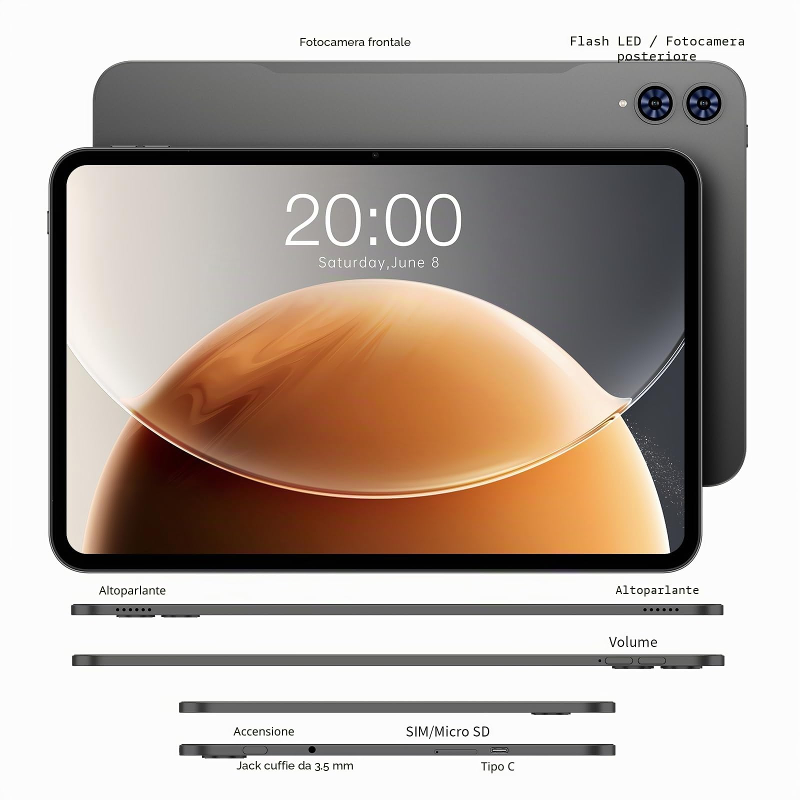 TECLAST T65 13.4" 120Hz Android16 4G Lte, 2.2GHz 26GB+128GB 13+5MP | Doppio SIM 5G WiFi, Octa-Core, Widevine L1 1080, BT5, GPS, OTG