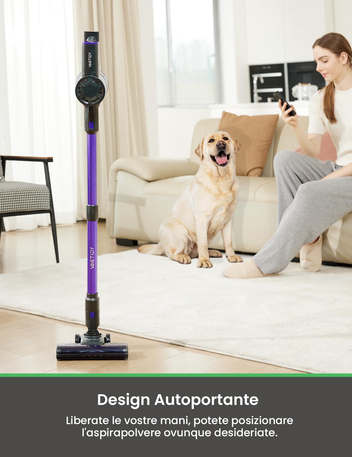 Vactidy V8 Pro Aspirapolvere Senza Fili Potente,25kpa Scopa Elettrica Senza Fili Potente Senza Sacco,Aspirapolvere Portatile,Ultra-leggero,Autonomia 40 Min