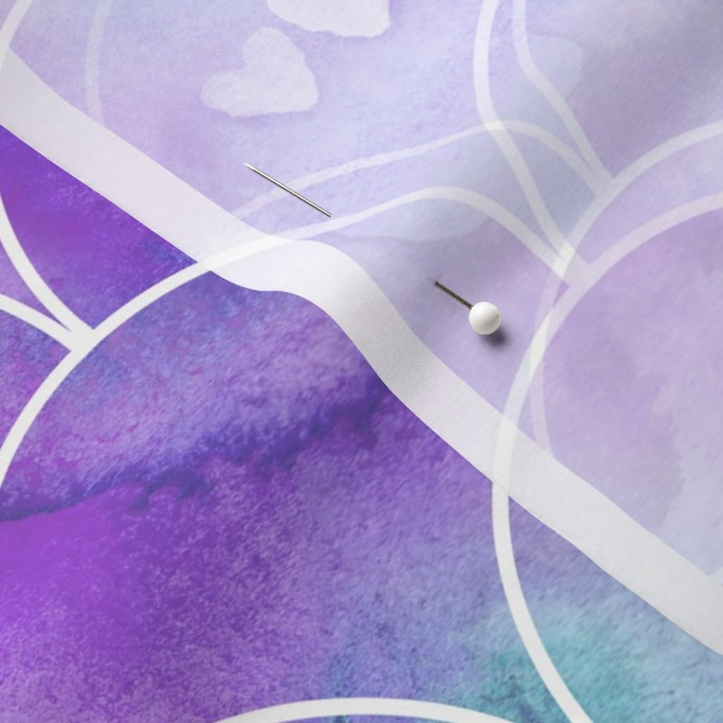 Spoonflower Fabric - Mermaid Under The Sea Watercolor Scallops Love Heart Scales Tail Printed on Chiffon Fabric by The Yard - Sewing Fashion Apparel Dresses Home Decor