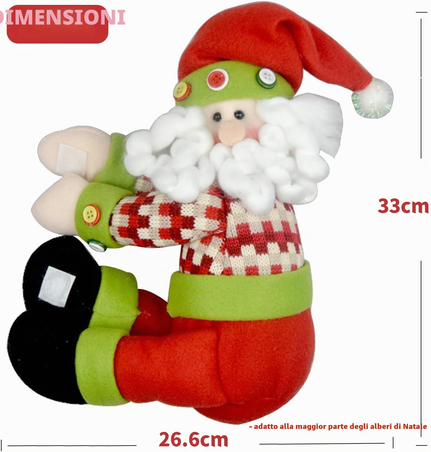 KAHEIGN Punte per Albero di Natale, 33CM Grande Puntale per Albero di Natale di Babbo Natales Cappello a Cilindro con Barba e Giacc Scozzese per Fermatende Bottiglia di Vino Hugger Natales Decorazioni