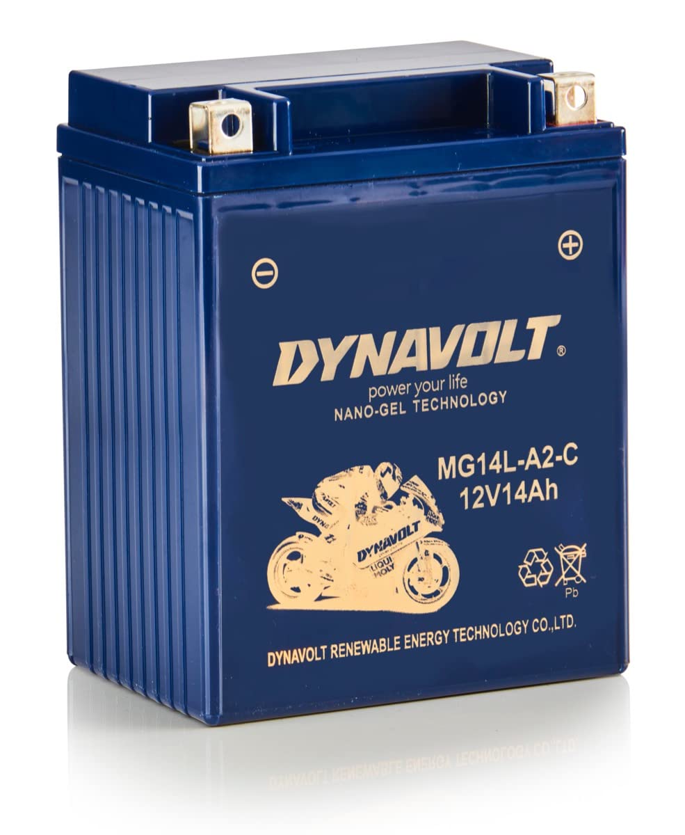 Batterie moto Dynavolt NANO-GEL MG14L-A2-C 12V 14Ah 330A, remplace YB14L-A2, dimensions : 134x88x166mm, sans entretien et étanche Batterie moto gel