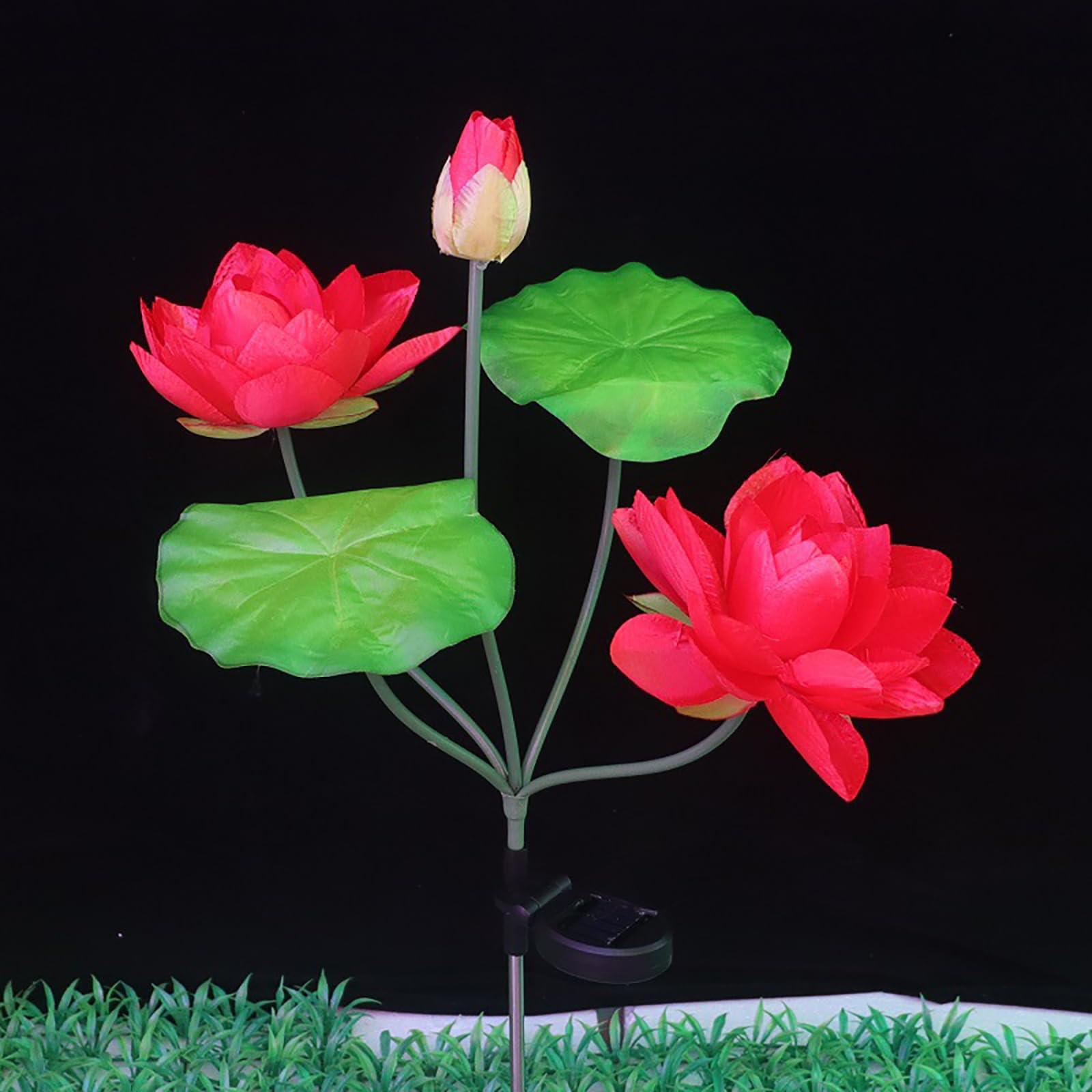 MIOBER Solar Lights Outdoor Solar Lights Garden Lotus Flower Ornaments Red Lotus Lights Solar Powered Decorations for Valentines