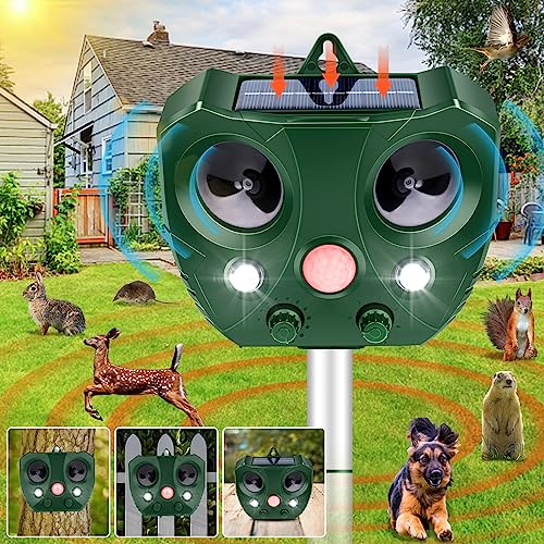 JNKNT Ultrasonic Animal Repeller Outdoor,2025 Solar Animal Repeller,Cat Repeller with Motion Detection and LED Flashing Light and Sound,Bird Squirrel Raccoon Repeller Outdoor Repel,Bird,Rabbit,Cat,Dog