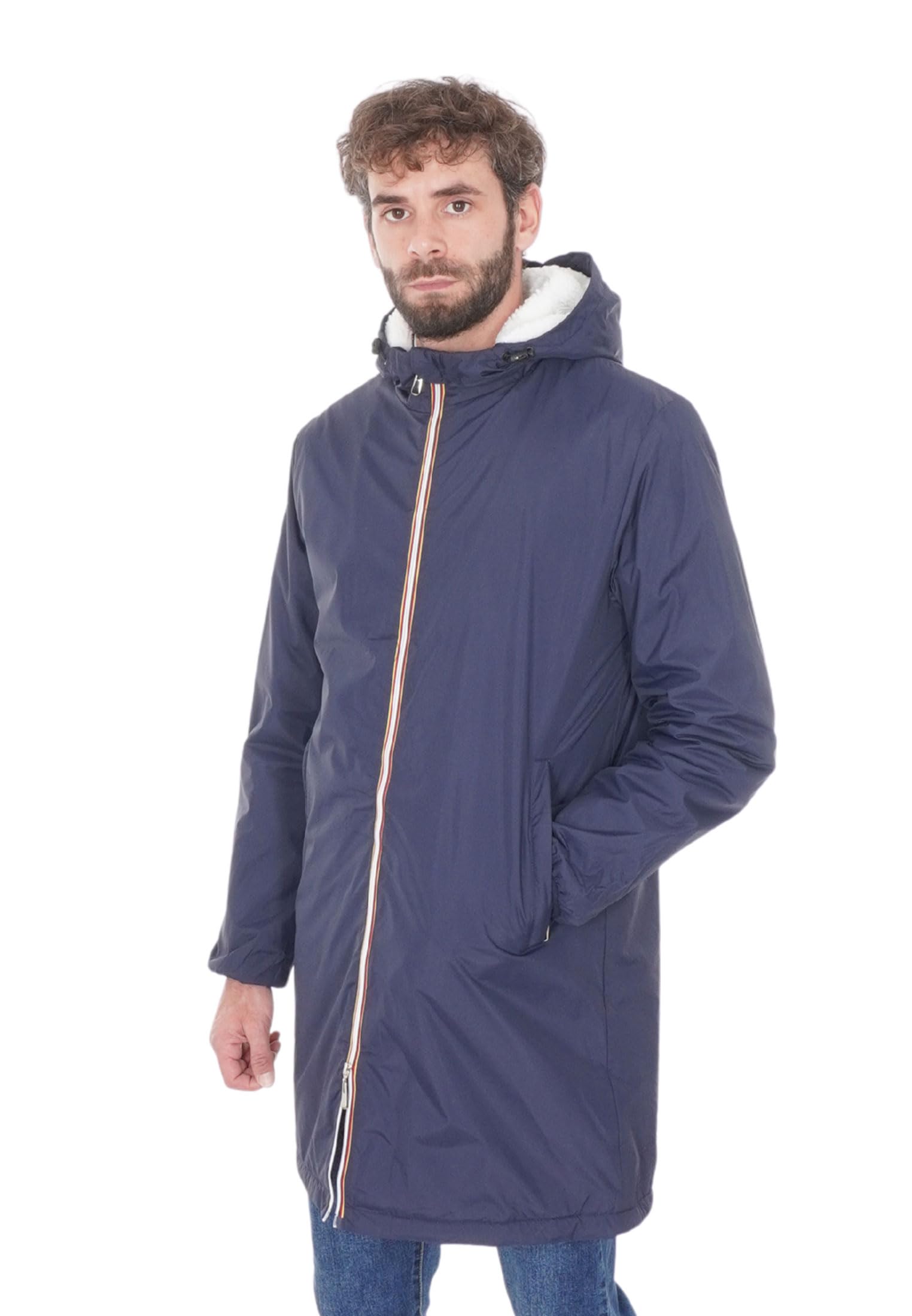 Ciabalù Parka Uomo Invernale con Cappuccio Imbottito con Pelliccia Sintetica Interna Giaccone Lungo Impermeabile Trench Slim Fit