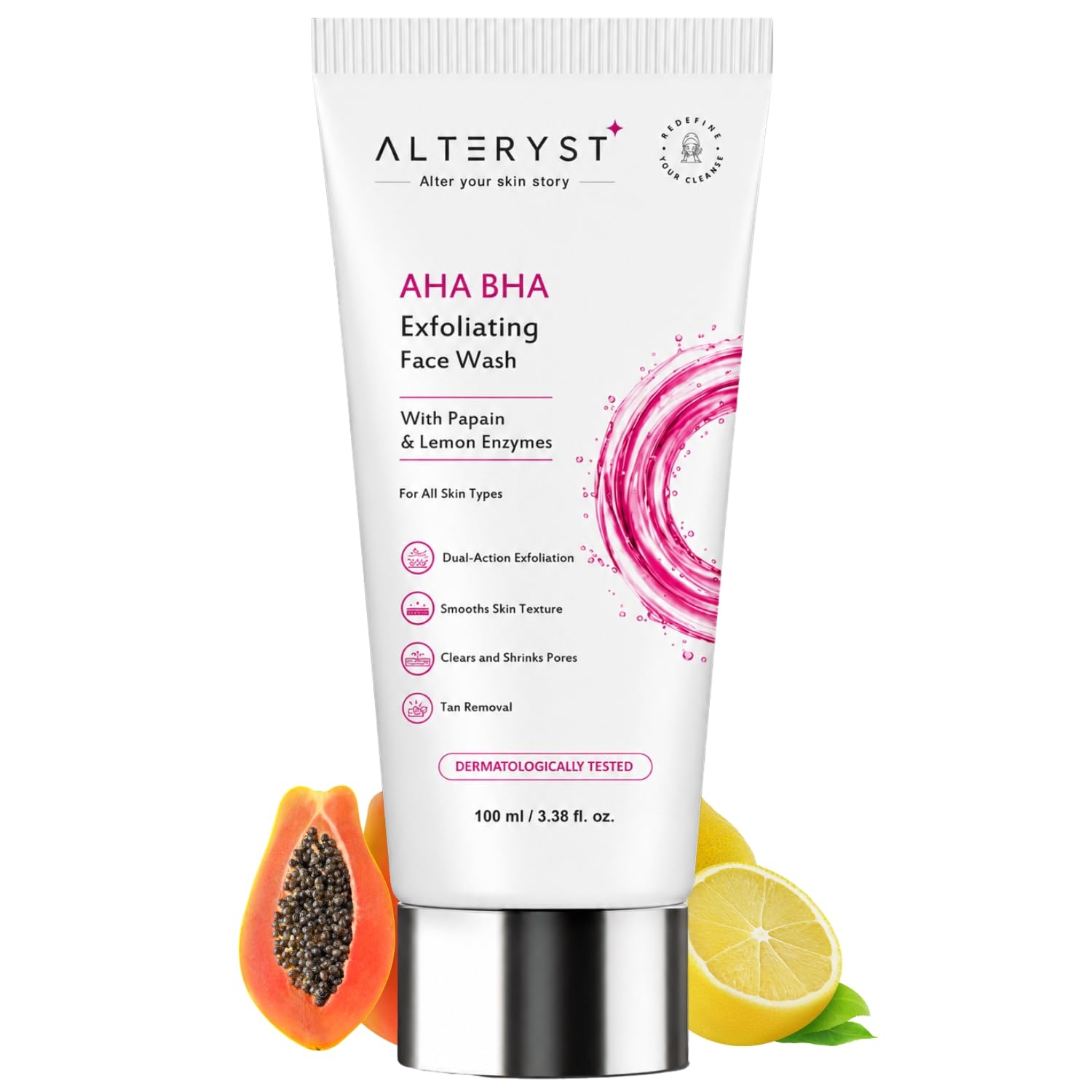 AHA BHA Exfoliating Face Wash 100ml | Alpha Arbutin, Papain &Lemon Enzymes | Tan Removal, Pore Cleansing & Skin Brightening | All Skin Types | Men and Women | Use Twice Daily-image-27