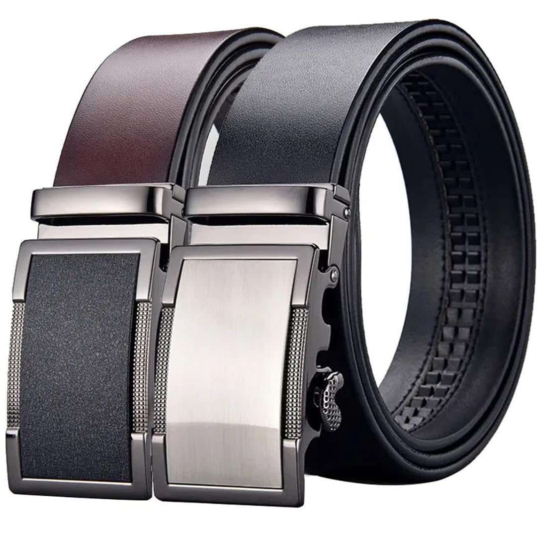 Yeuyyben Cinturón de cuero vacuno para hombre con hebilla automática de metal para jeans de negocios, uso casual