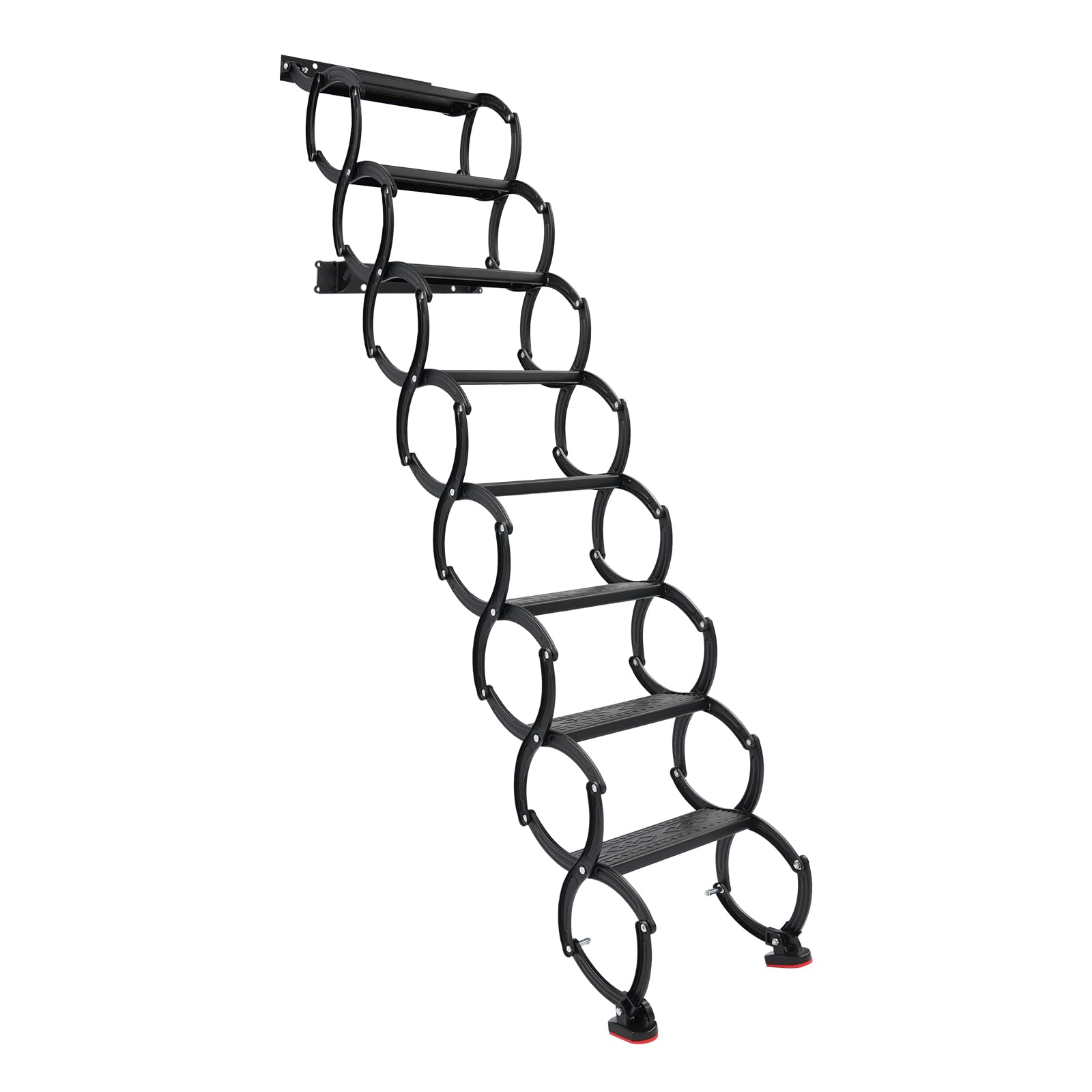 Escalera desplegable para ático, escalera plegable montada en la pared, escalera de acordeón de 8 peldaños para desván, capacidad de carga por peldaño de 200 kg, escalera para ático, garaje, sótano